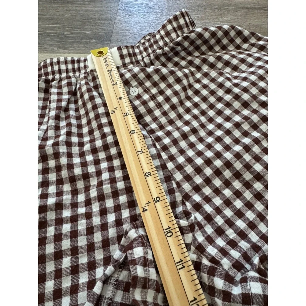 Anrabess Womens Gingham Shorts Set 2 Red Brown Checkered Rayon Small - Picture 8 of 9